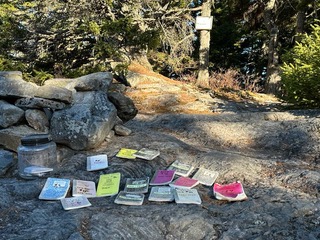 10/25/24 Photos courtesy of Mike Nelson, who hiked Burnt Jacket this morning to retrieve its log books. Will these books become a painful reminder of better times, will they become evidence, or will there be another chapter? Stay tuned…